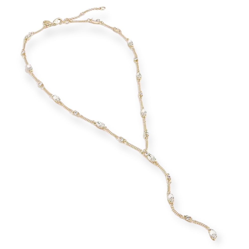 J. CREW Crystal Lariat Necklace Marquee Rhinestones 14K Gold Plated CZ NWT